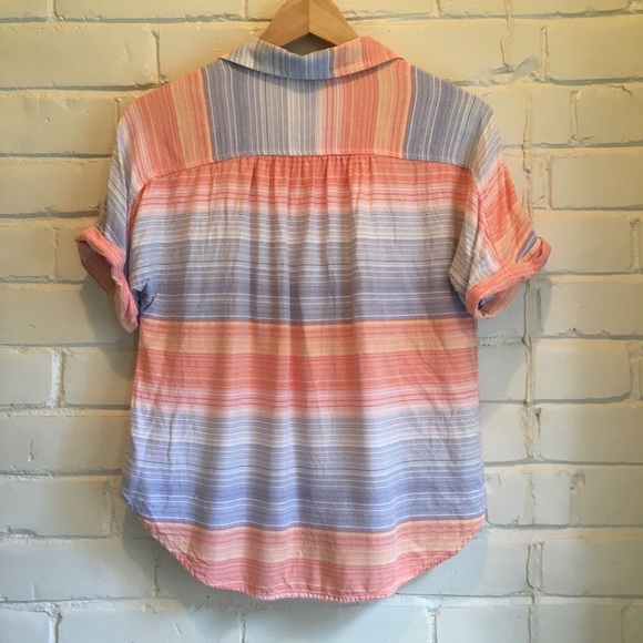 Orange and Blue striped summer button down Size XS - Picture 3 of 7